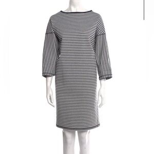 Lafayette 148 Striped Knee Length Black and Gray Shift Dress
